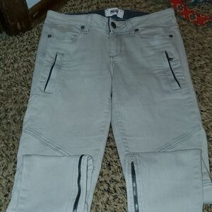 PAIGE Women's Light Gray Skinny Jeans with Zipper Accents